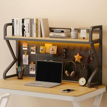 Imagem de Estante de mesa industrial, estante de mesa para mesa de computador com quadro de fixação, rack de armazenamento independente, prateleira de metal multiuso, para dormitório, escritório, casa (preto