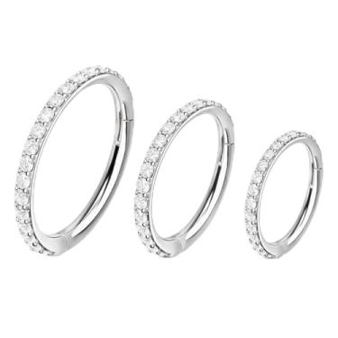 Imagem de KIT Piercing Argola de Titanio Cravejada com Zirconia - 3 tamanhos 6mm 8mm 10mm - Prateada