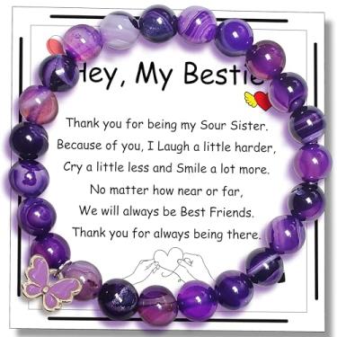 Imagem de ZCCLINN Best Friends Gifts for Women - To My Bestie Birthday Bracelet, Bestfriend Soul Sister Friendship Stone Bracelet Idea with Message Card for Female Bff Her Christmas Valentines Gift (roxo)