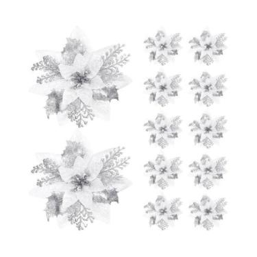 Imagem de Flores De Natal Artificiais Com Glitter De 14,5cm, 10 Peças, Decoração