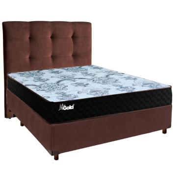 Imagem de Cama Box + Colchão Casal Molas Ensacadas Life Gold Paropas + Cabeceira Estofada