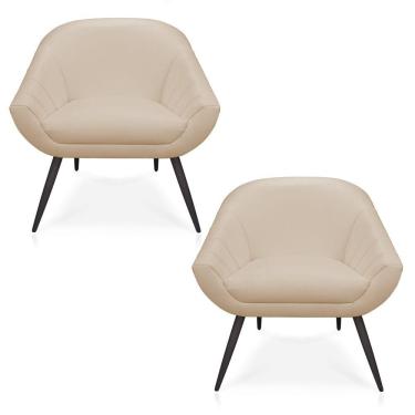 Imagem de Kit 02 Poltronas Giovana Corino Bege Pés Palito De Ferro