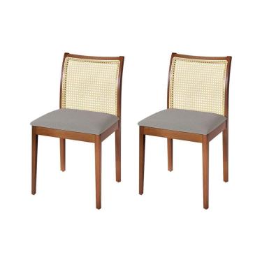 Imagem de Jogo 2 Cadeiras De Jantar Juliana Jequitibá Terra Em Madeira Maciça Encosto Palha Linho Cinza