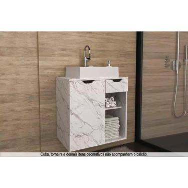 Imagem de Balcão p/ Banheiro Suspenso BN3605 1 Porta 1 Gaveta cor Mármore Branco - Tecno Mobili
