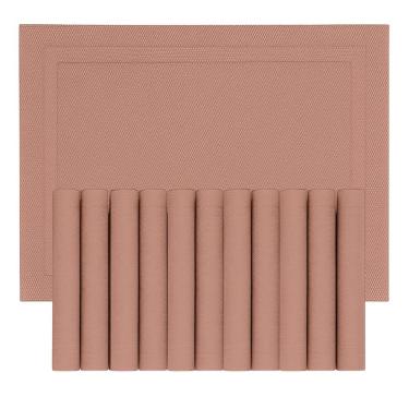 Imagem de Jogo 12 Lugar Americano Retangular Mesa Pvc Rose Executivo 30x45cm Em Casa Tem
