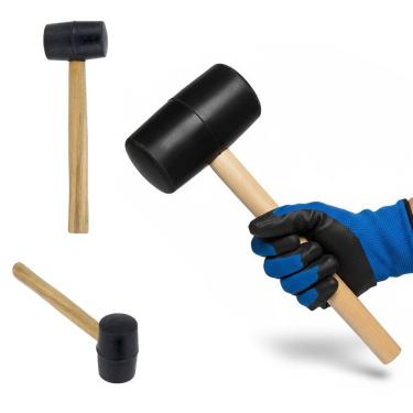 Imagem de Martelo Borracha Cabo Madeira Marreta Assentar Piso Azulejo Ceramica Porcelanato Chao Parede Manutençao Obra