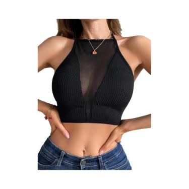Imagem de Camisola Sexy Feminina Com Costas Em Rede, Top Cropped, Corset Ajustáv