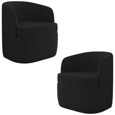 Imagem de Kit 2 Poltronas Giratória Decorativa Para Sala Dandara K04 Veludo Preto - Mpozenato