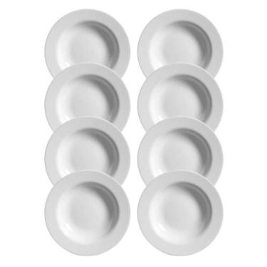 Imagem de Jogo 8 Pratos Raso Plissan Relevo Branco 33cm Cerâmica Alleanza