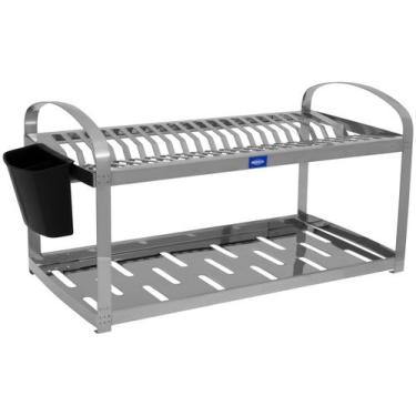 Imagem de Escorredor de Louça em Aço Inox 20 Pratos, Dois Andares e Escorredor d