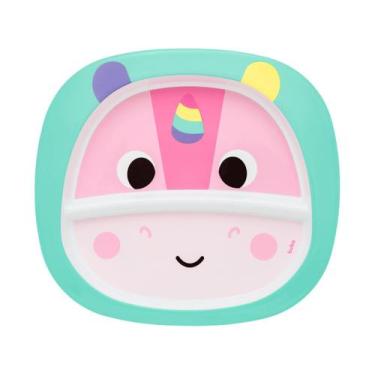 Imagem de Prato com divisória plástico Buba, Rosa e Verde, Unicórnio