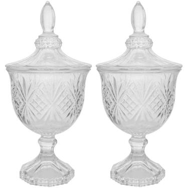 Imagem de Kit 2 Bomboniere Potiche de Cristal Baleiro com Pé e Tampa Dublin Lyor Decorativo Transparente