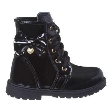 Imagem de Coturno Infantil Feminino Menina Preto Branco Cano Curto - Fashionei, 