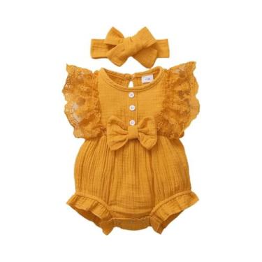 Imagem de Macacão de Renda para Bebê Recém-nascida - Body Manga Alargada com Ban