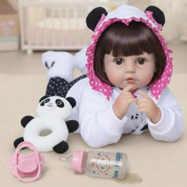 Imagem de Bebê reborn panda em silicone boneca reborn com pelúcia  new happy