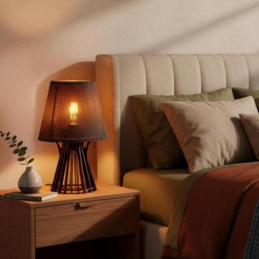 Imagem de Abajur de Mesa Madeira Rústico E27 Luminária Decorativa Quarto Sala Ca