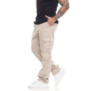 Imagem de Calça Cargo Masculina 5 Bolsos skate StreetWear Larga Prata Caqui Bege