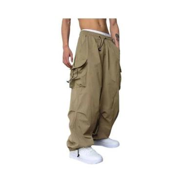 Imagem de Calças Cargo Masculinas De Perna Larga Com Cordão, Estilo Streetwear, 