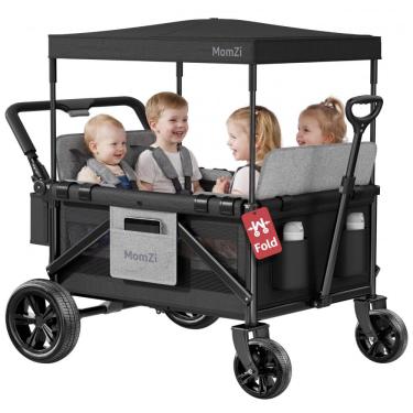 Imagem de Carrinho de Passeio Wagon 4 Lugares MomZi Preto com Assentos Removíveis Dobra Plana Cap...