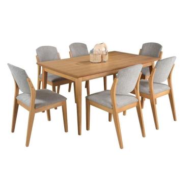 Imagem de Conjunto de Jantar California 6 Lugares Tampo em MDF com Cadeiras Estofadas Amadeirado 160x90cm