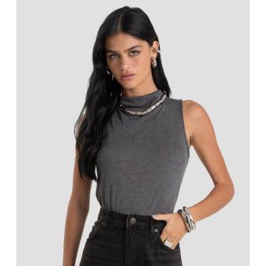 Imagem de Regata Feminina com Gola Alta Dianna Cinza, PP, Cinza