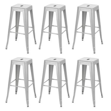 Imagem de Laraz, Kit 6 banquetas altas Iron Tolix 76 cm Prata bancada cozinha ba