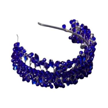 Imagem de Tiara De Cristal Com Pérolas E Strass Azul Para Mulheres, Acessório De