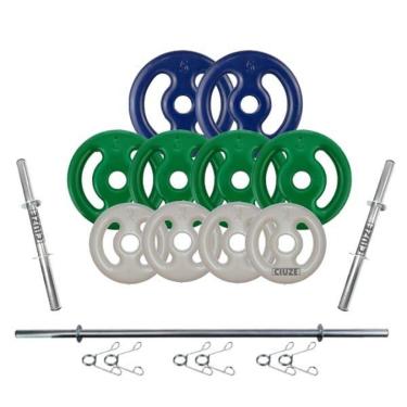 Imagem de Kit Anilhas Emborrachadas 30 Kg + Barras Com Presilhas-Unissex