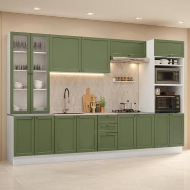 Imagem de Armário de Cozinha Completa 340 cm Branco/Verde Vik Madesa 01