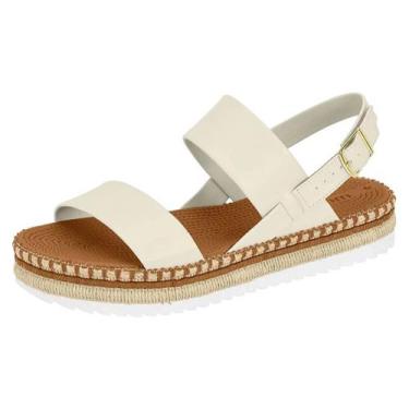 Imagem de Sandália Feminina Flatform Conforto Palha Estilo Moleca, Branco off, 3