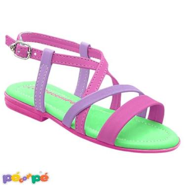 Imagem de Sandália Rasteirinha lnfantil Menina Slim RosaNeon Pé com Pé, Verde, N