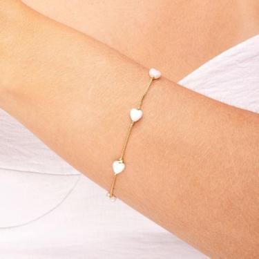 Imagem de Pulseira Feminina Corações Perolados Banhada a Ouro 18K - Maria Vittor