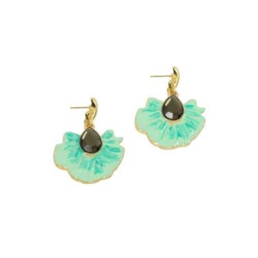 Imagem de Brinco Dourado Verde Bijuterias Acessorios Femininos - Di Meireles Bij