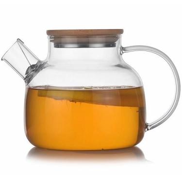 Imagem de Chaleira De Vidro Boro 1 Litro Com Coador Tampa Bambu Fogão - Cozy