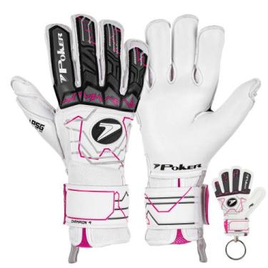 Imagem de Luva de Goleiro Profissional Poker Champion 9, Branco, Rosa, 11
