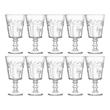 Imagem de Taça Trancoso para Água e Drinks com Desenhos de Coqueiros em Relevo Vidro Transparente Hauskraft 320ML
