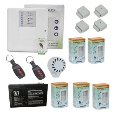 Imagem de Kit Alarme Central Wi-Fi D200 9 Sensores sem Fio com Bateria 12V Bivolt Hombrus