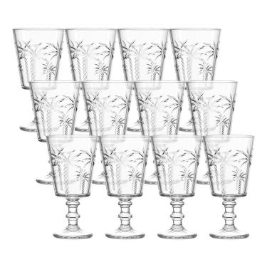 Imagem de Taça Trancoso para Água e Drinks Vidro com Desenhos de Coqueiros em Relevo Ideal para Mesa Tropical Transparente