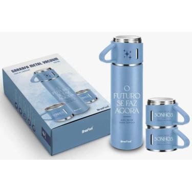 Imagem de Garrafa Térmica c/3 canecas vacuum O futuro se faz agora Cor:Azul - Br