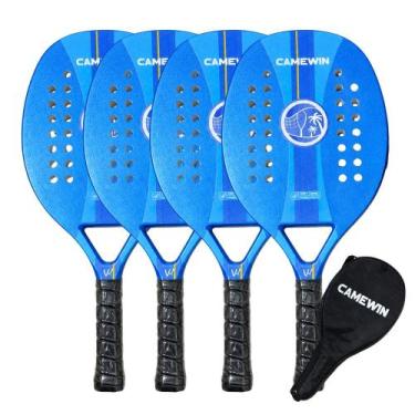 Imagem de Kit 4 Raquetes Beach Tennis Camewin Fibra de Carbono, Azul