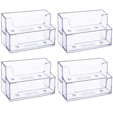Imagem de Tatuo Porta-cartões de visita transparente, 2 camadas, organizador de cartão de plástico, para exibição de cartão para escritório em casa (4 peças)