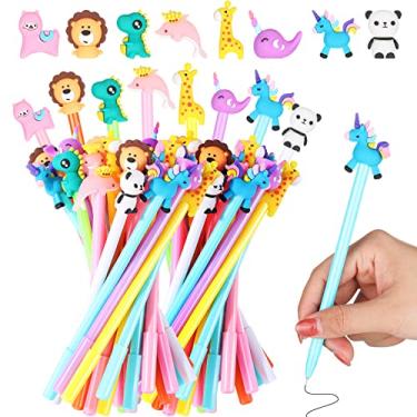 Imagem de 24 canetas de tinta gel de desenho animado fofas canetas divertidas de animais para crianças, tinta preta para presente de volta às aulas, canetas de presente em volume (estilo animal)