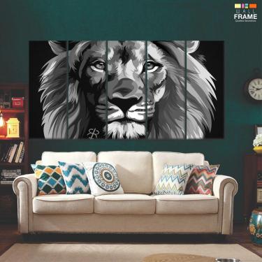 Imagem de Quadro leão de Juda Preto e branco 5 peças 140x65
