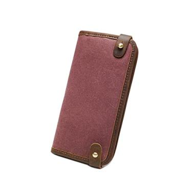 Imagem de Carteira masculina fina de couro legítimo vintage carteira longa para talão de cheques, cartões de crédito, sem logotipo, Vermelho, G