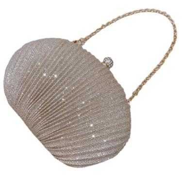 Imagem de Bolsa clutch de forma oval feminina bolsas de casamento banquete festa corrente bolsa de ombro feminina, Bege, M