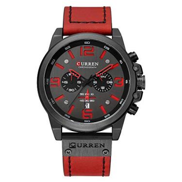 Imagem de Relógio Masculino Curren 8314 RED Pulseira em Couro - Preto e Vermelho