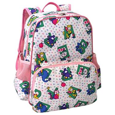 Imagem de Mochila Infantil LS Bolsas com 4 divisões Estampa Bichinhos e Letras Branco com Rosa - MO3173