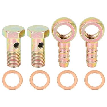Imagem de X AUTOHAUX 2 conjuntos de 12 mm de diâmetro Banjo Mangueira Barb Bolt Fittings Banjo Bolt Washer Kit tom bronze para motocicleta carro