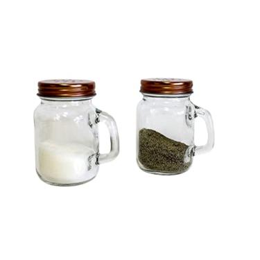 Imagem de Conjunto de saleiro e pimenteiro retrô – Vidro transparente com tampas de aço inoxidável, design vintage de 2 peças para cozinha e jantar da Dependable Industries