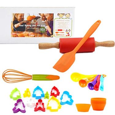 Imagem de Kits de assar reais para crianças, kit de cozinhar pastelaria, cupcake de muffin faça você mesmo, utensílios de assar infantis, conjunto de assar para crianças de 28 peças da Tossow